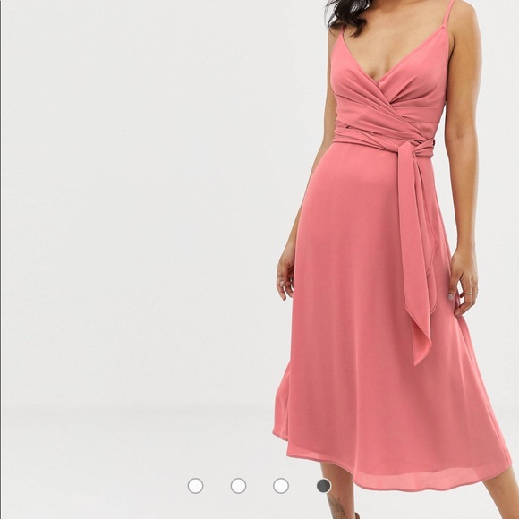 NWT ASOS Cami Wrap Midi Dress Tie Waist Coral Mauve 4 - Picture 5 of 14
